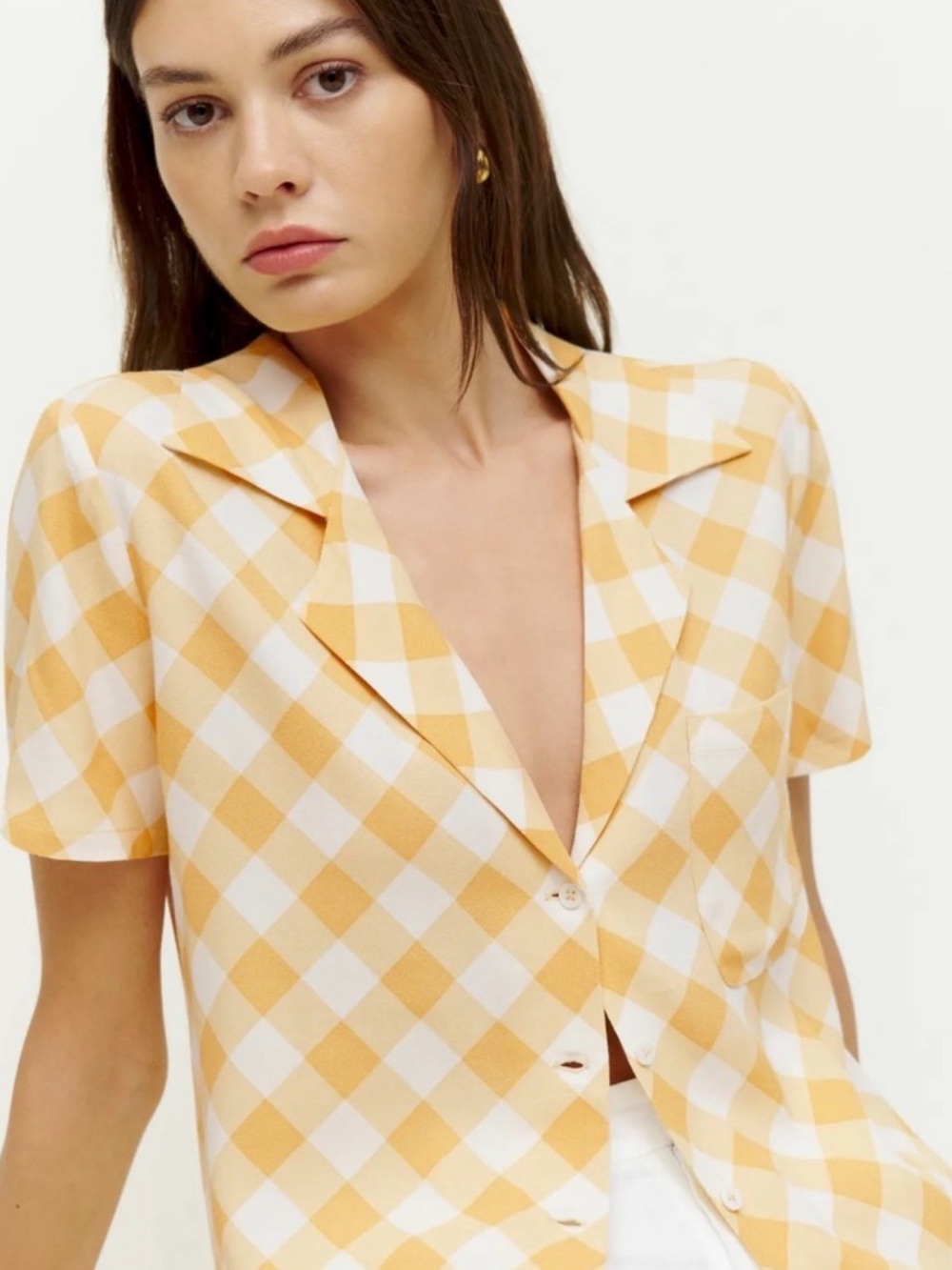 Reformation Cuba Yellow Gingham button up top size small